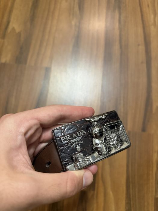 Prada Brown Boat Buckle Leather Belt