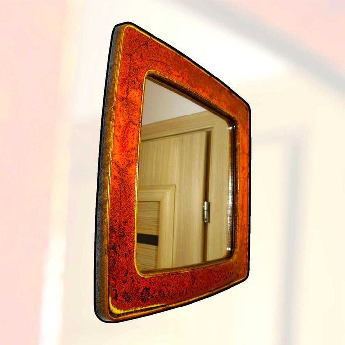 Lustro, lata 60, ceramika szkliwiona 42 x 42 cm