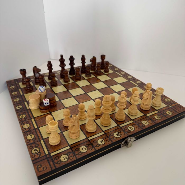 Набір шахи, шашки, нарди 3в1 з магнітом 7703 (дошка 34x34 см)