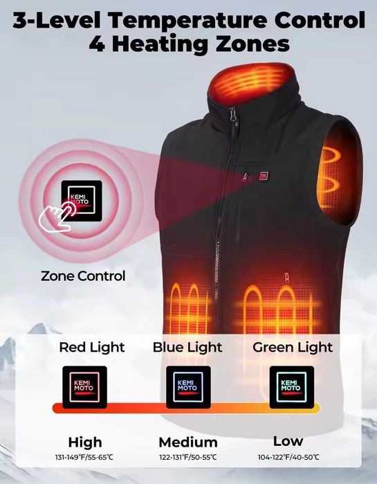Жилет з підігрівом KEMIMOTO з акумулятором 10000mAh та додатком