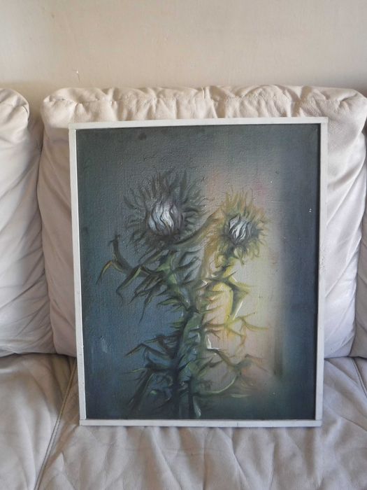 Piękny obraz olejny na płótnie Osty 52x42 cm ZOBACZ