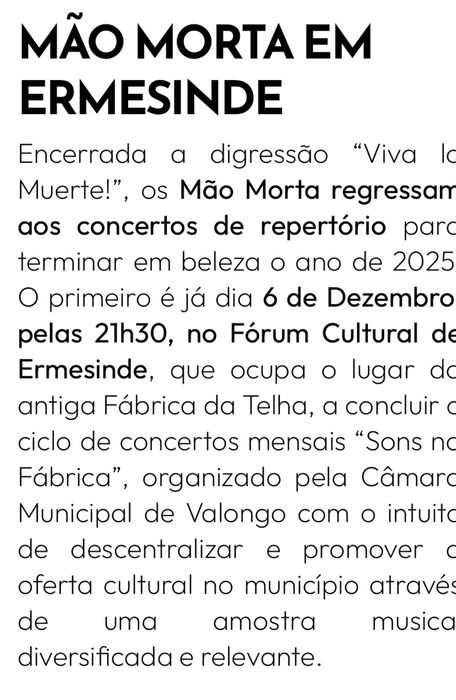 Bilhete concerto Mao Morta