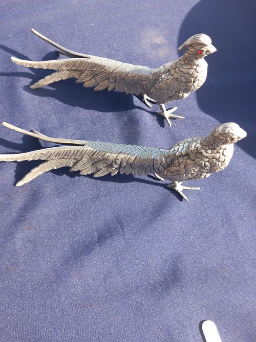 Faisão, duas esculturas banhada em prata portuguesa, séc.xx