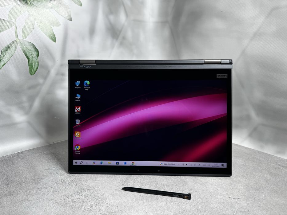 Сенсорний ноутбук Lenovo ThinkPad X380 Yoga / i5-8250U / 8GB / 128GB M.2 SSD / 13.3" Full HD IPS Touch / Стилус