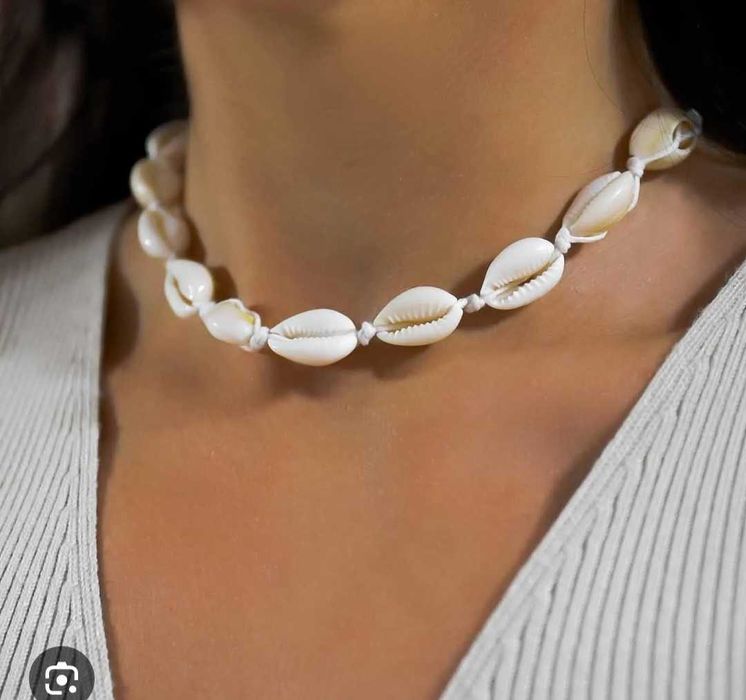 Lancuszek hoker muszelki biale zloto stal chirurgiczna naszyjnik krot