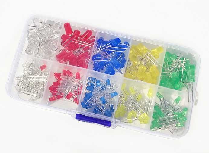 Набір світлодіодів 3 мм/5 мм 5 кольорів, LED 200 шт., набір у кейсі