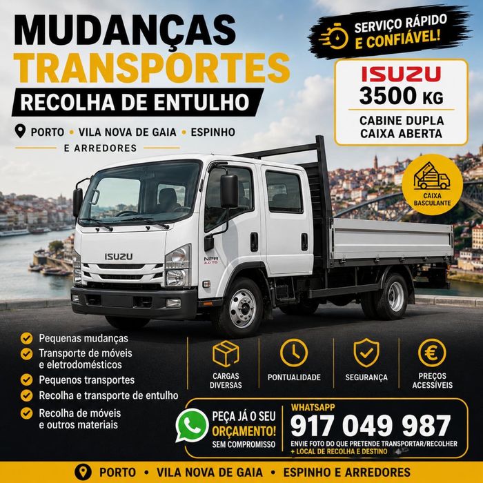 Carrinha Basculante c/ Motorista + Ajudante | Entulho | Mudanças