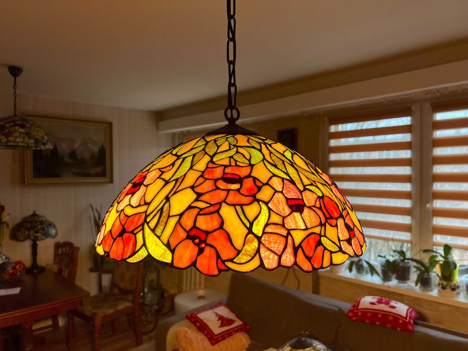 Żyrandol lampa wisząca - Tiffany - witrażowa, kwiaty