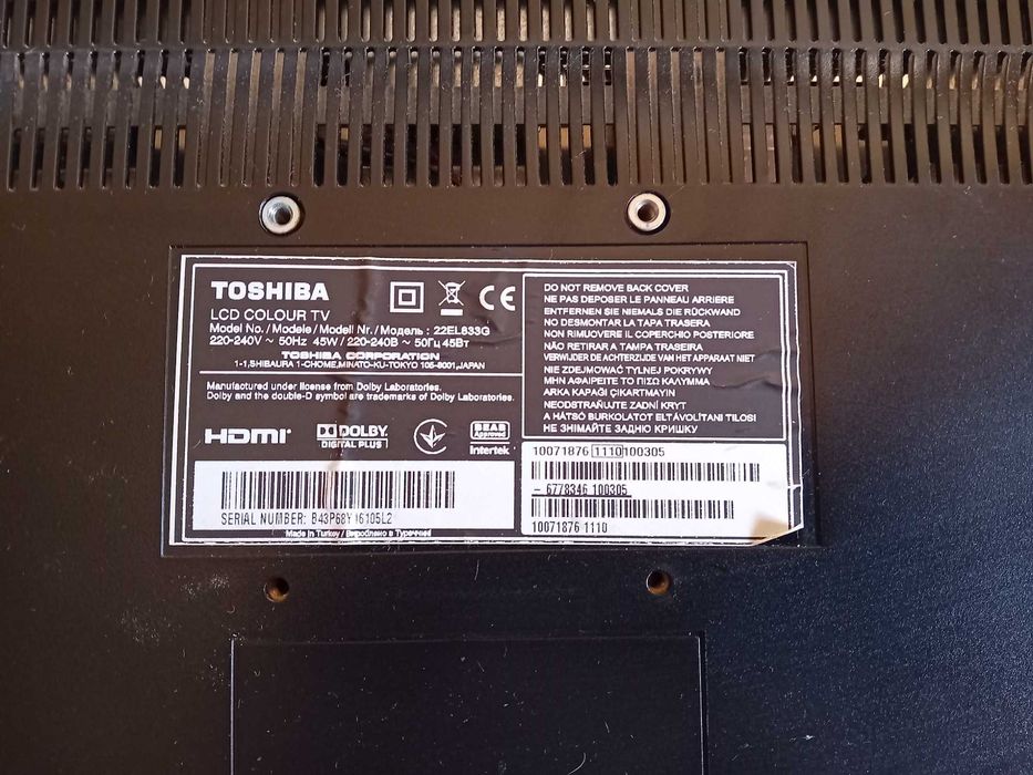 TV  TOSHIBA 22EL833G  22" polegadas