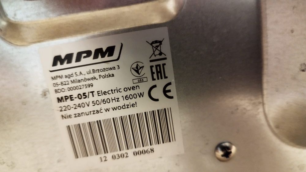 Piekarnik elektryczny MPE-05/T 1600W