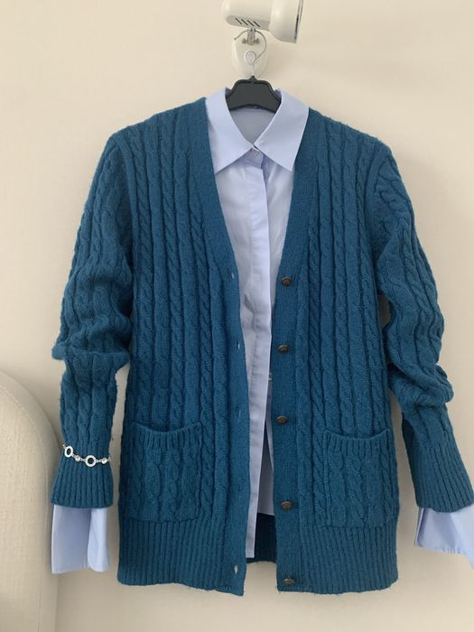 Светр Кардиган жіночий вовняний смарагдовий на ґудзиках, р.s