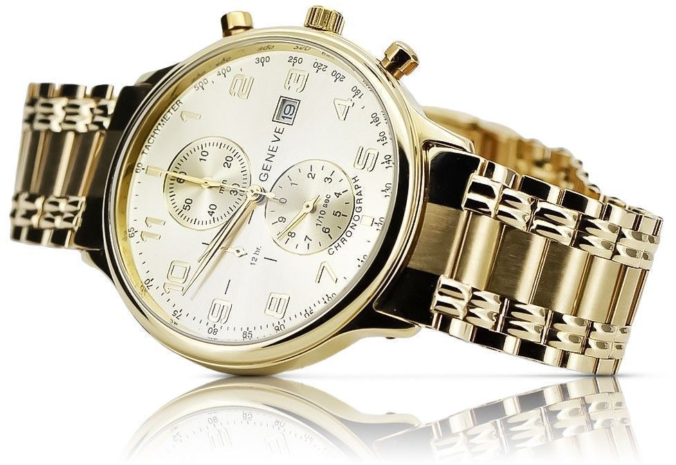 Złoty zegarek 14k 585 z bransoletą męski Geneve mw005ydy&mbw012yo K