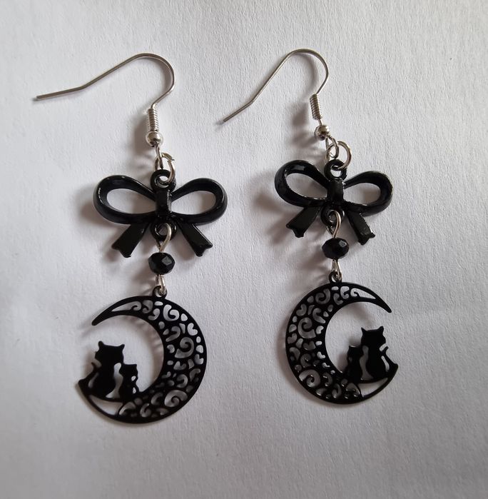 Czarne kolczyki ksiezyc i kotki