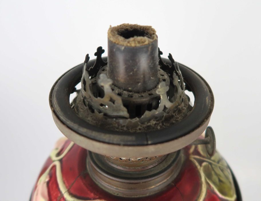 Candeeiro a Petróleo Arte Nova - Cerâmica Majólica Séc. XIX