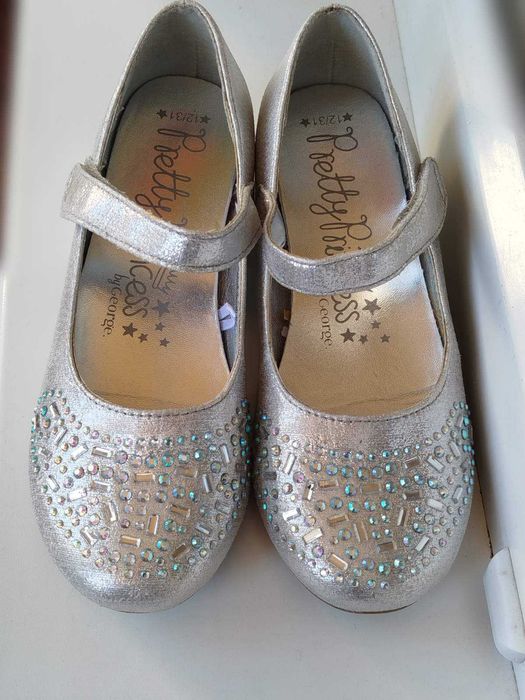 детские туфли для девочки на каблучке серебристые блестящие 12/31
