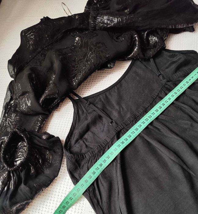 Marie Philippe 100% Wiskoza błyszcząca czarna srebrno brokatowa bluzka