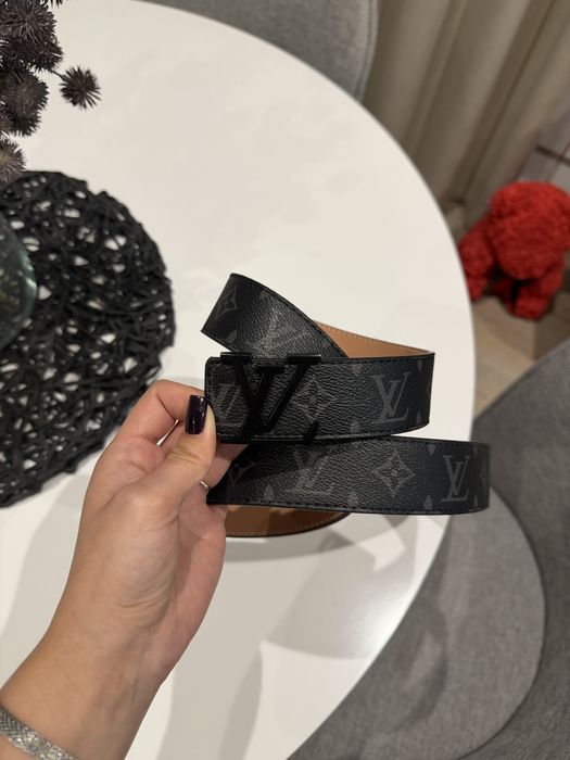 Nowy pasek męski Louis Vuitton monogram czarny szary 120 cm skóra