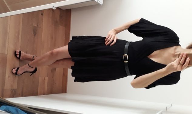 NOWA metka Boohoo sukienka kimono kopertowa czarna wiskoza 36 38