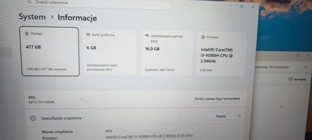 Laptop MSI Gf75 thin 10SDR