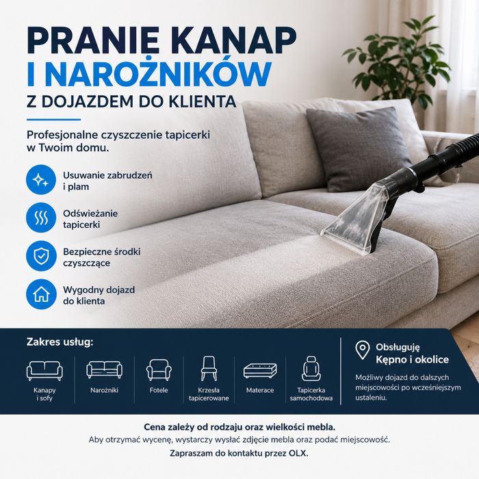Pranie kanap i narożników z dojazdem | Pranie tapicerki | Kępno i okolice