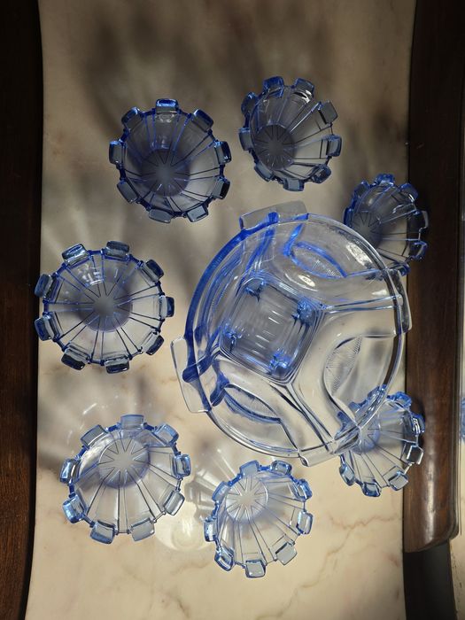 Conjunto vintage de sobremesa em vidro azul