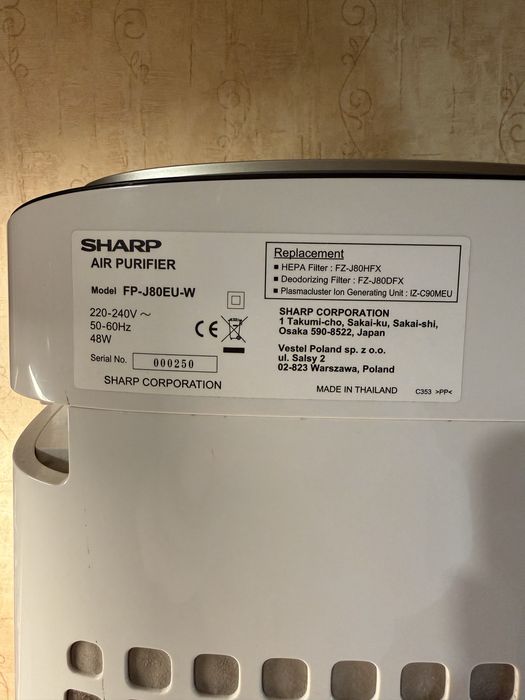 Oczyszczacz powietrza Sharp FP-J80EU-W | Plasmacluster | Bardzo dobry