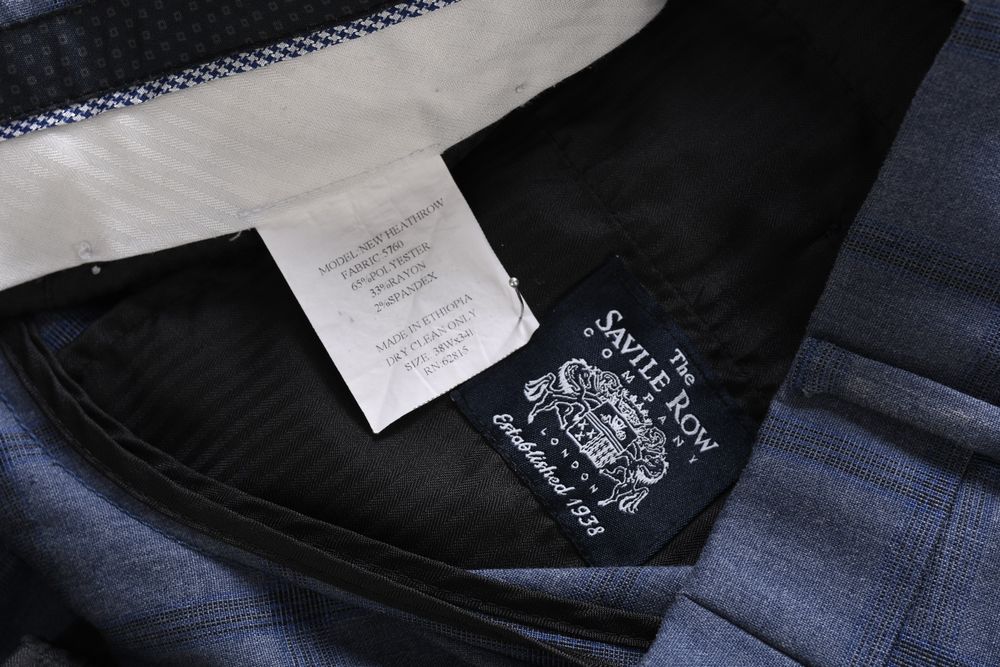 SAVILE ROW eleganckie niebieskie spodnie męskie w kratkę slim 54 38/34