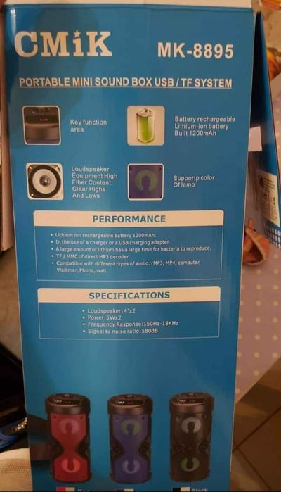 Colunas portátil Bluetooth 10w 45cm com sistema karaoke