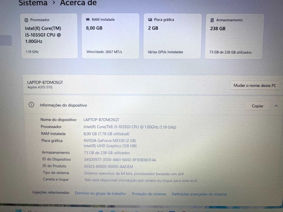Acer Aspire 3 A315-57G | Intel i5 10a Gen | 8GB RAM | NVIDIA 2GB
