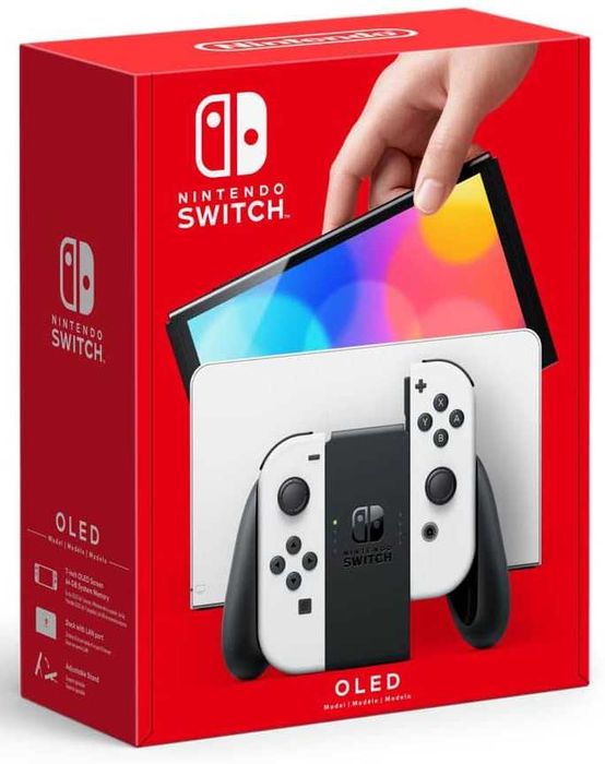 Nintendo SWITCH Oled 64GB + 5 gier + szkło + grip + online + ROK Gwara