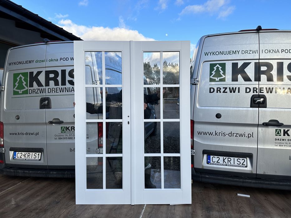 Drzwi dwuskrzydłowe drewniane OD RĘKI białe Nietypowe Cała Polska i UE