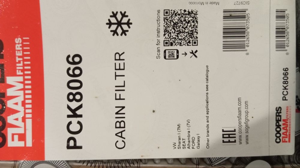 Filtro de Cabine COOPERS FIAAM PCK8066