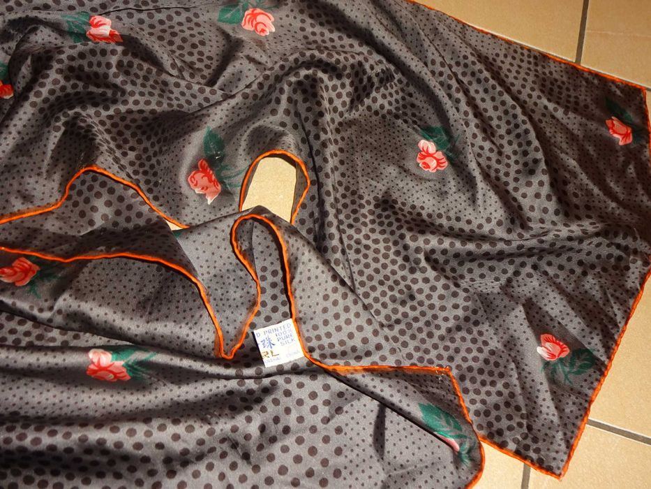 PEARL Hand Printed 100% PURE SILK jedwabny rolowany szalik apaszka