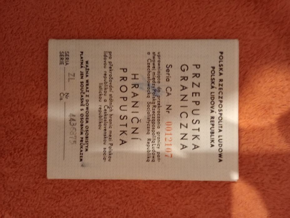 Graniczna przepustka kontrolera paszportowego WOP PRL-CSSR 1976-80 rok