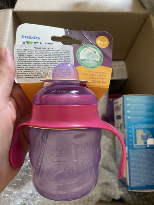 Philips Avent Чашка-непроливайка Рожева + пустушки 6-12