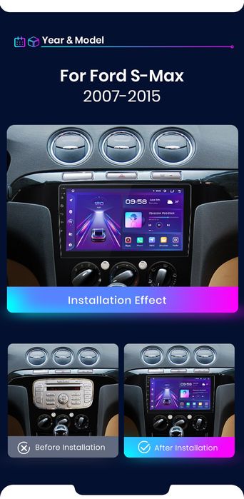 Rádio 9" android Ford S-Max 2007-15 CARPLAY WIFI GPS 2/32GB Novo