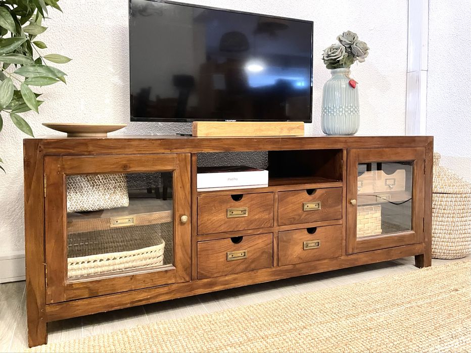 aparador, consola, armario, movel TV, teca, arboretto, rustico