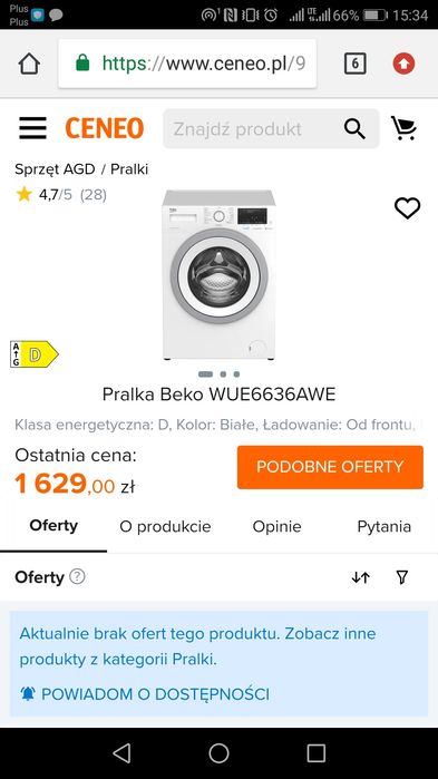 Tylko dziś! Pralka Beko WUE6636AWE 6KG/1200RPM