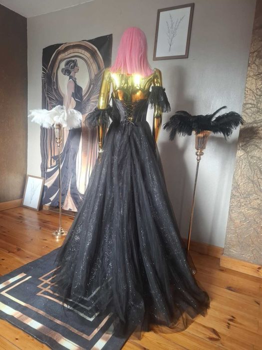 Zjawiskowa suknia na studniówkę Ortis Glamoure Black R36 Polski produc