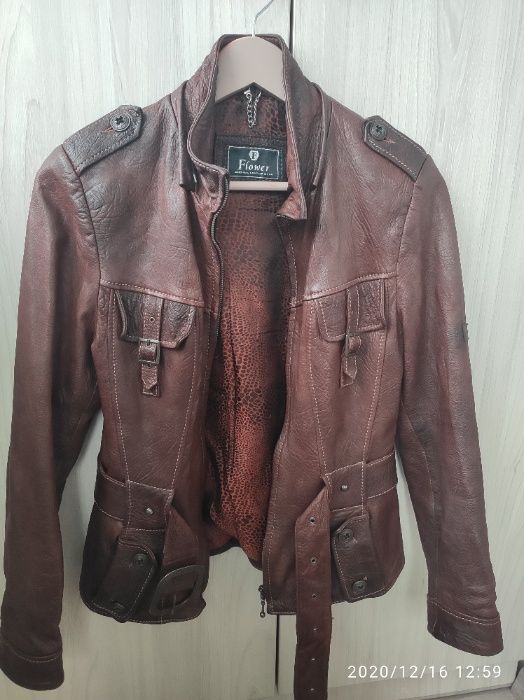 Куртка - натуральная кожа, мех - енот, Flower, Турция
