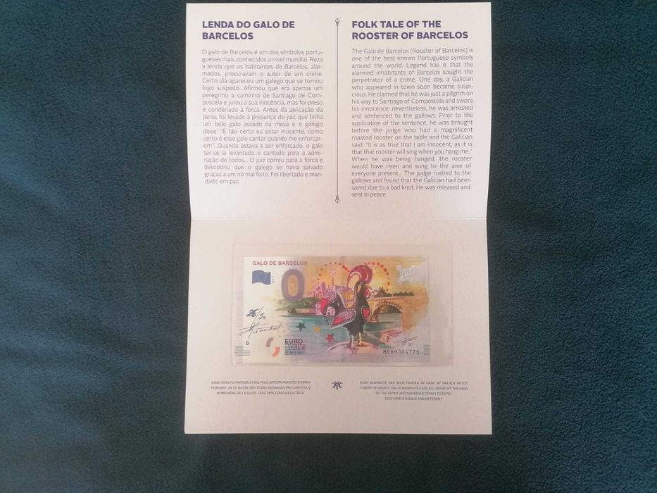 Nota Eurosouvenir Galo de Barcelos Pintada