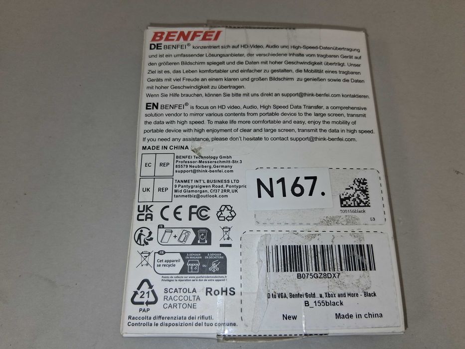 N167 Adapter Konwerter BENFEI HDMI Do VGA Z Audio Czarny