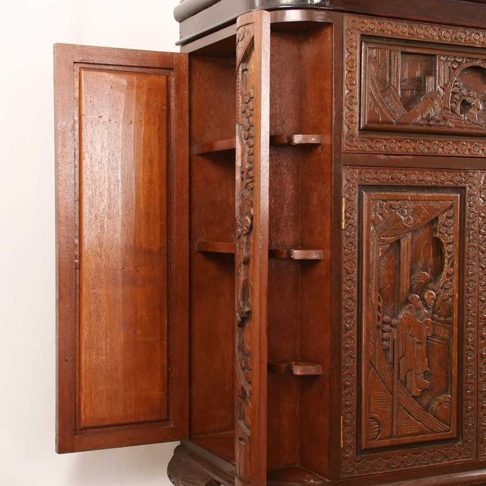 Móvel bar oriental em madeira exótica entalhada