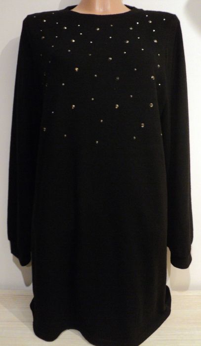 Ciepła czarna sukienka tunika F&F roz. 42-44 XL-XXL z dżetami