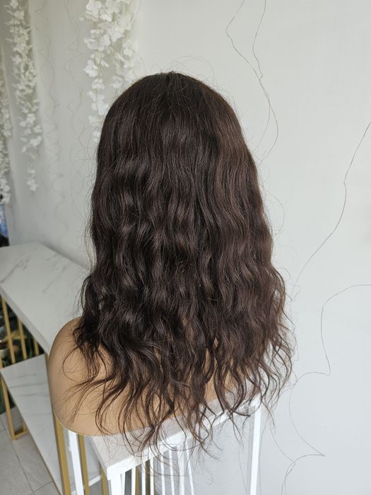 Tupet topper Klaudia fale imitacja skóry naturalny brąz duża baza pełne krycie  50 cm