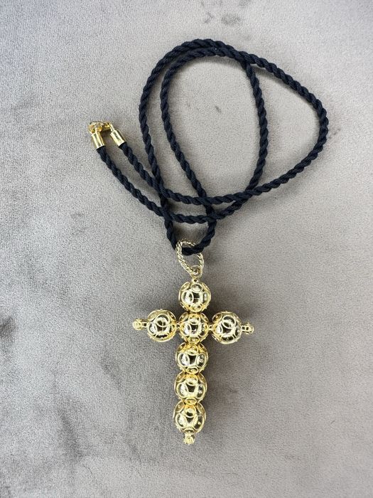 Cruz grande de Contas de Viana em prata Dourada