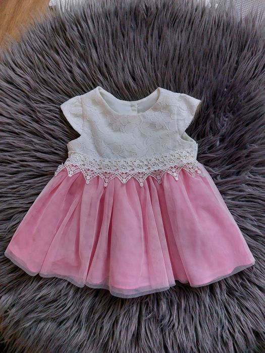 Sukienka dla dziewczynki księżniczki biało różowa tiul 62, 68