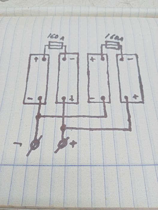 Клеми з запобіжниками для четверо аккумуляторів 12в на 24в