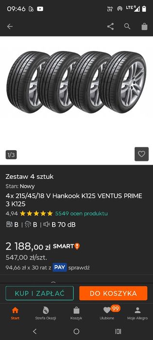 Hankook Ventus Prime 3  215/45/18 nowe