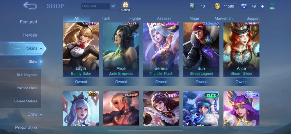 Аккаунт mlbb 144 скіни , всі скіни на селену окрім abyss , коф госен